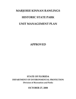 Marjorie Kinnan Rawlings Historic State Park Unit Management Plan Approved