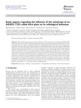 Mechanics & Industry 20, 610 (2019) Mechanics © AFM, EDP Sciences 2019 & Industry