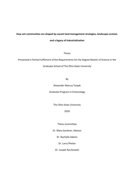 How Ant Communities Are Shaped by Vacant Land Management Strategies, Landscape Context