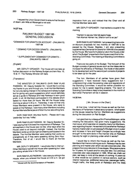 RAILWAY BUDGET 1997-98 - “Hamein to Aaj Pau Fate Tak Jagna Hoga, GENERAL DISCUSSION Yehi Kismat Hamari Hai, Sitaron Turn to So Jao