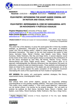 Film Poetry. Rethinking the Avant-Garde Cinema: Art in Motion and Visual Poetics