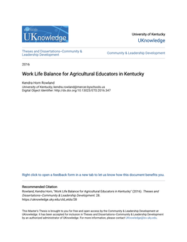 Work Life Balance for Agricultural Educators in Kentucky