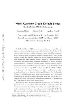 Multi Currency Credit Default Swaps Arxiv:1512.07256V2 [Q-Fin.PR]