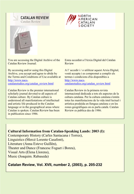 Cultural Information from Catalan-Speaking Lands: 2003 (I