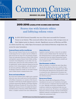 2015-2016 Legislative Scorecard Edition Scores Rise with Historic Ethics and Lobbying Reform Votes