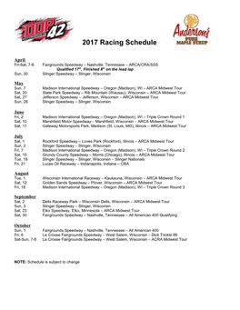 DDP Motorsports 2017 Schedule