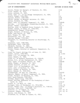 COLLECTION NAME: Dissenters' Collection: William Saith Papers. 3 Page 2 LIST of CORRESPONDBNTS Alcock, Thomas [Or George], of Ch