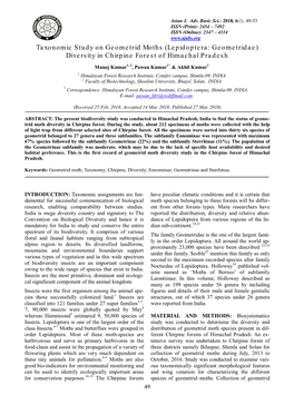 Taxonomic Study on Geometrid Moths (Lepidoptera: Geometridae) Diversity in Chirpine Forest of Himachal Pradesh