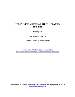 Pamphlets Vertical Files -- Places Finding