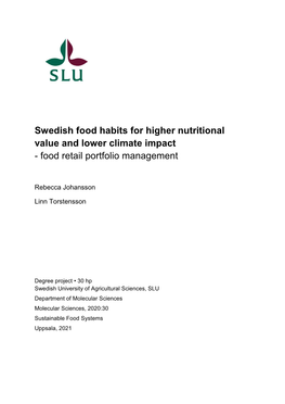 Swedish Food Habits for Higher Nutritional Value and Lower Climate Impact - Food Retail Portfolio Management