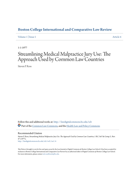 Streamlining Medical Malpractice Jury Use: the Approach Used by Common Law Countries Steven P