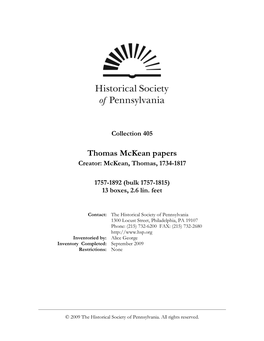 Thomas Mckean Papers Creator: Mckean, Thomas, 1734-1817