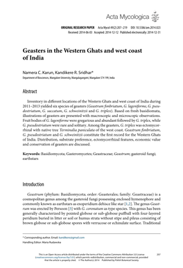 Geasters in the Western Ghats and West Coast of India