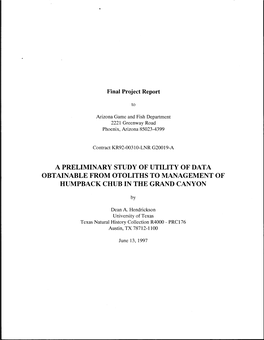 A Preliminary Study of Utility of Data Obtainable from Otoliths to Management of Humpback Chub in the Grand Canyon