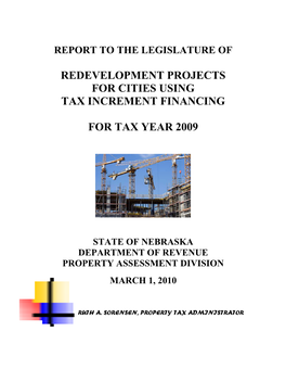 Redevelopment Projects for Cities Using Tax Increment Financing for Tax Year 2009