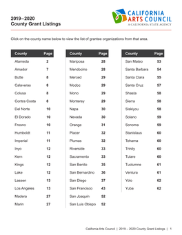 2019–2020 County Grant Listings
