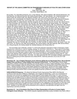 REPORT of the USAHA COMMITTEE on TRANSMISSIBLE DISEASES of POULTRY and OTHER AVIAN SPECIES Chair: Dale Lauer, MN Vice Chair: Sarah Mason, NC