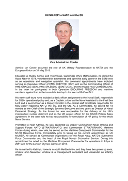 UK MILREP to NATO and the EU Vice Admiral Ian Corder