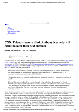 CNN: Friends Seem to Think Anthony Kennedy Will Retire No Later Than Next Summer ­ Hot Air Hot Air