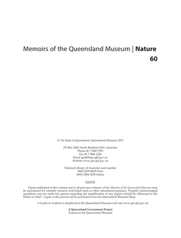 Memoirs of the Queensland Museum | Nature 60
