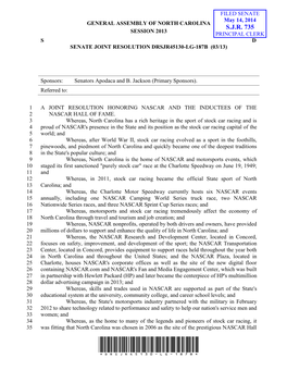 S.J.R. 735 Session 2013 Principal Clerk S D Senate Joint Resolution Drsjr45130-Lg-187B (03/13)