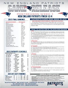 New England Patriots Finish 12-4 2015 Final Rankings Patriots Earn 2Nd Seed in Afc New England Patriots Earn No