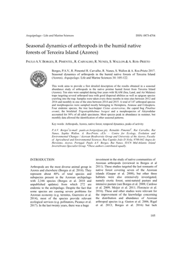 Seasonal Dynamics of Arthropods in the Humid Native Forests of Terceira Island (Azores)