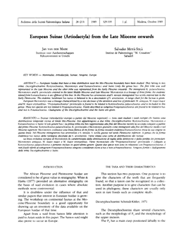 European Suinae (Artiodactyla) &Om the Late Miocene Onwards