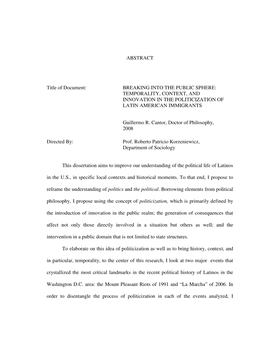 Breaking Into the Public Sphere: Temporality, Context, and Innovation in the Politicization of Latin American Immigrants