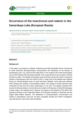 Occurrence of the Insectivores and Rodents in the Samarskaya Luka (European Russia)