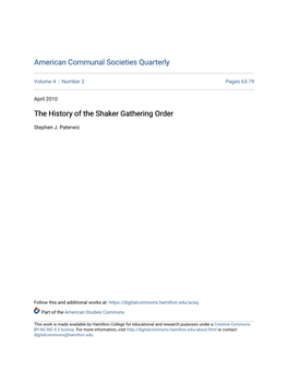 The History of the Shaker Gathering Order