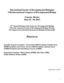 International Society of Developmental Biologists 17Th International Congress of Developmental Biology