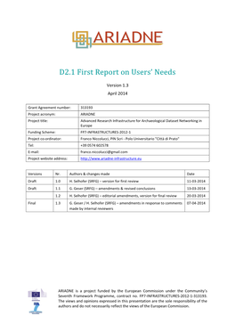 D2.1 First Report on Users' Needs