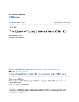 The Soldiers of Spain's California Army, 1769-1821