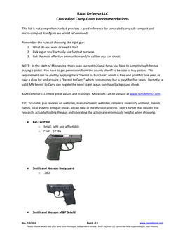 Concealed Carry Guns Recommendations