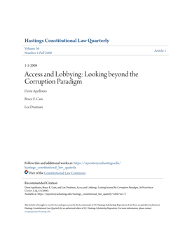 Access and Lobbying: Looking Beyond the Corruption Paradigm Dorie Apollonio