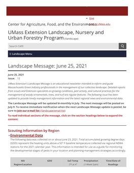 June 25, 2021 Umass Extension Landscape, Nursery and Urban