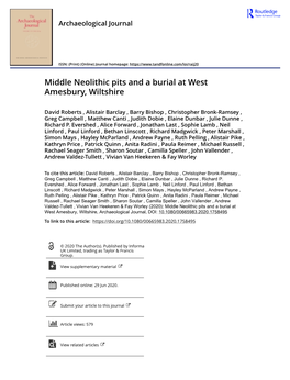 Middle Neolithic Pits and a Burial at West Amesbury, Wiltshire