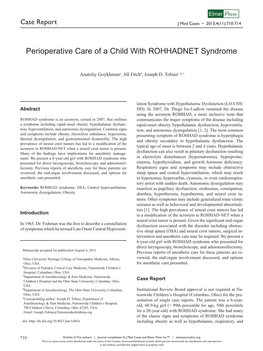 Perioperative Care of a Child with ROHHADNET Syndrome