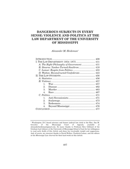Dangerous Subjects in Every Sense: Violence and Politics at the Law Department of the University of Mississippi