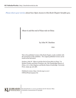 Shun-Ti and the End of Yüan Rule in China by John W. Dardess Please