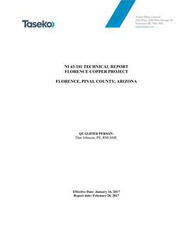 Ni 43-101 Technical Report Florence Copper Project