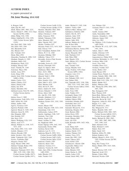 AUTHOR INDEX to Papers Presented at 5Th Joint Meeting ASA/ASJ