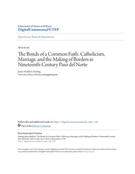 Catholicism, Marriage, and the Making of Borders in Nineteenth-Century Paso Del Norte Jamie Matthew Ts Arling University of Texas at El Paso, Jstarling@Utep.Edu