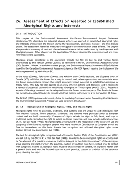 26. Assessment of Effects on Asserted Or Established Aboriginal Rights and Interests