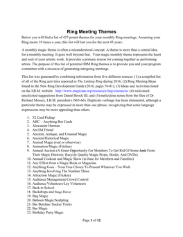 Ring Meeting Themes Below You Will Find a List of 437 Potent Themes for Your Monthly Ring Meetings