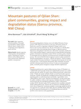 Mountain Pastures of Qilian Shan: Plant Communities, Grazing Impact and Degradation Status (Gansu Province, NW China)