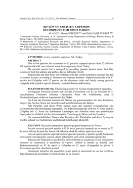 Review of Parasitic Copepods Recorded in Fish from Turkey