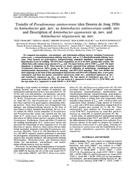 Transfer of Pseudomonas Aminovorans (Den Dooren De Jong 1926) to Aminobacter Gen