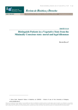 Distinguish Patients in a Vegetative State from the Minimally Conscious State: Moral and Legal Dilemmas